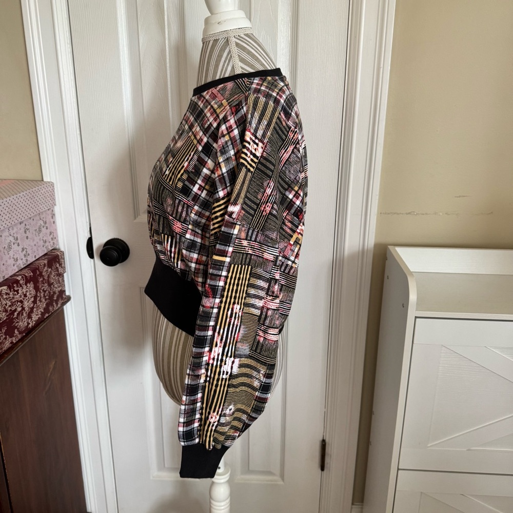 Trendy Plaid Patchwork Adidas HER Studio London Sweatshirt XXS - Picture 4 of 14